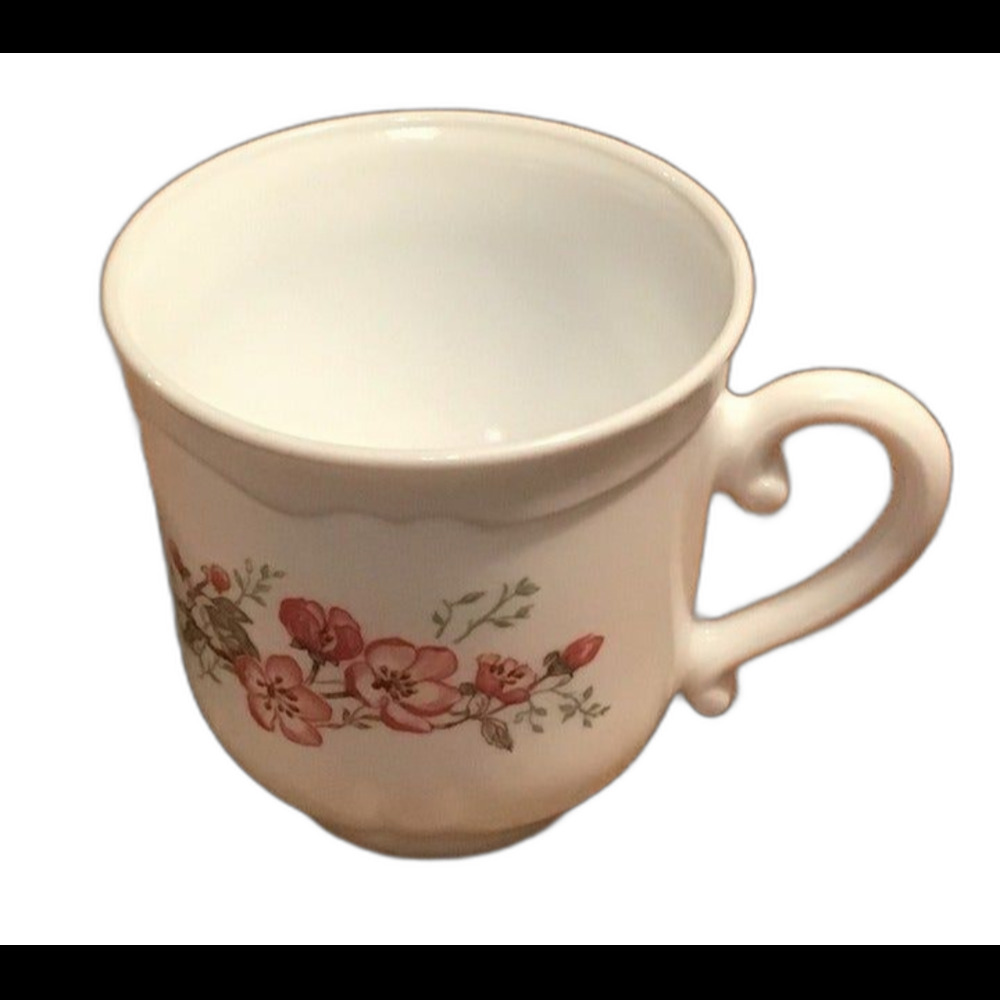 Vintage Arcopal France Florentine Cherry Blossom Milk Glass Mug Set of 8